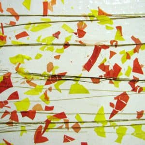 Olive Stringers, Peach, Yellow & Orange Confetti on Clear Glass