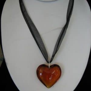 Burnt Orange Glass Heart Necklace