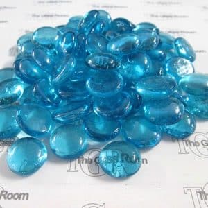 Lightly Iridised Sky Blue Blobs 20mm diameter. Approx 50 per bag.