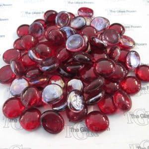 Red Iridised Coated Glass Blobs 20mm in diameter. Approx 50 per bag.
